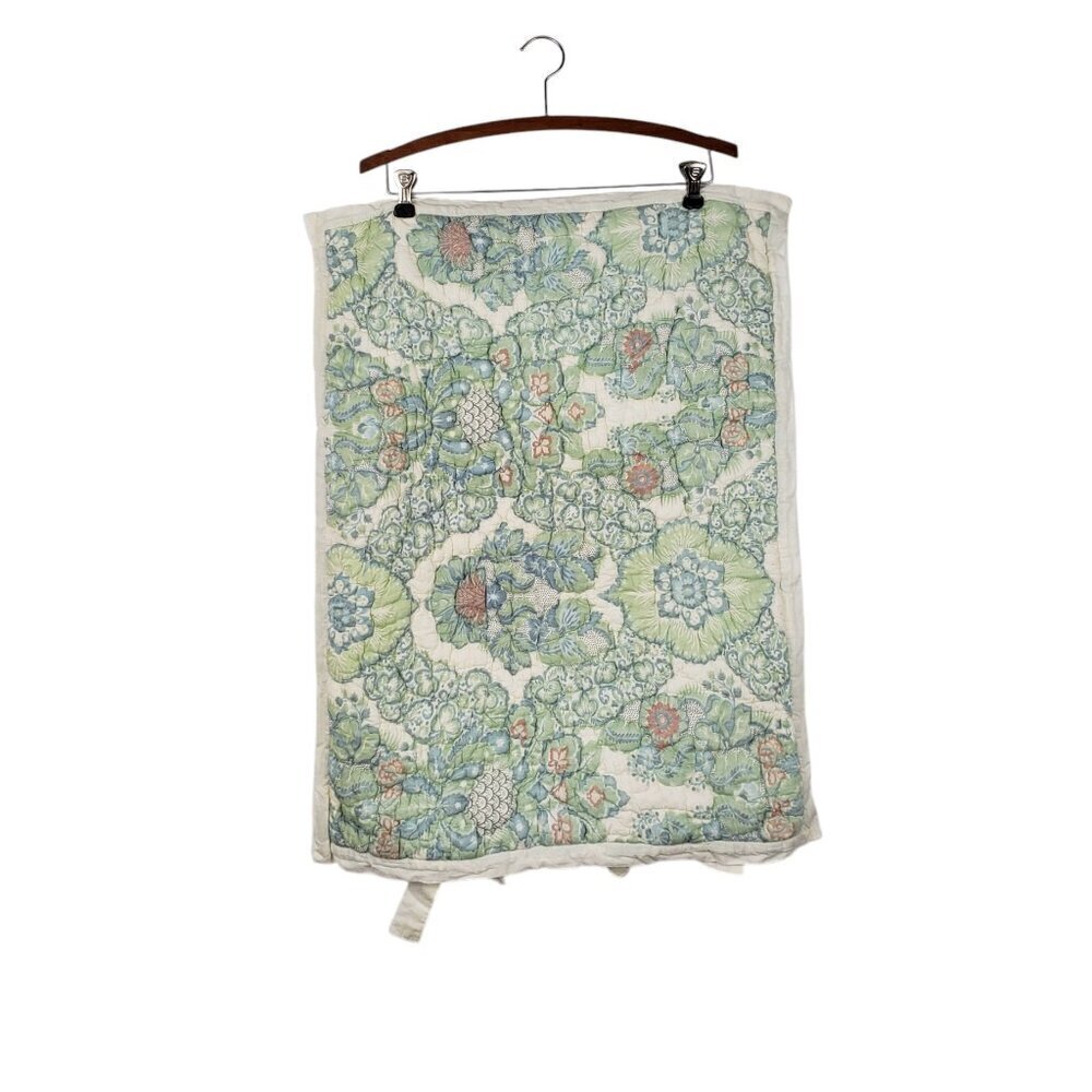 Pottery Barn Standard Pillow Cover Sham Pastel Floral Popcorn Quilted Blue Green